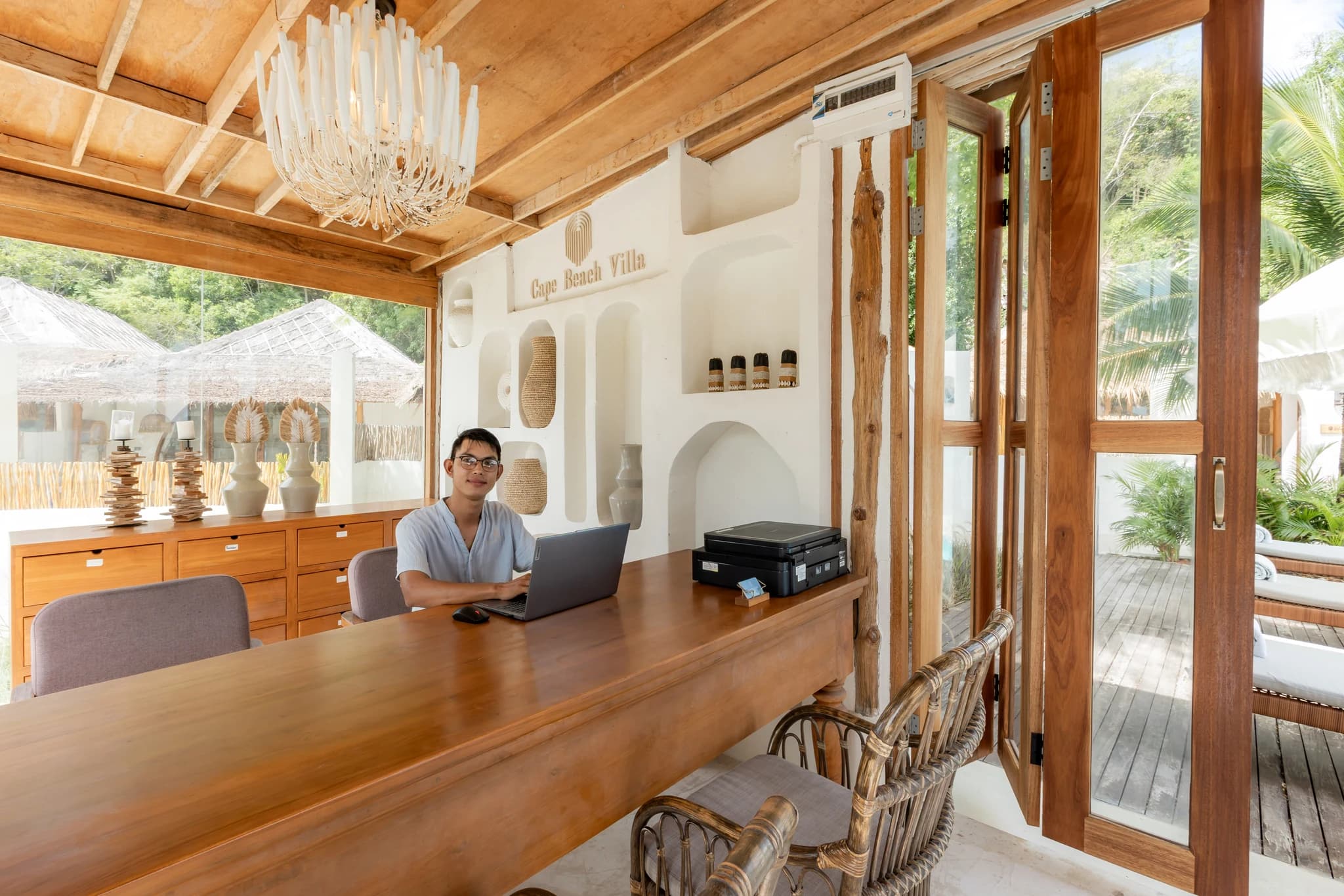 Cape Beach Villa by a calm, gently shelving sandy beach at the quiet end of the bay, Koh Samui