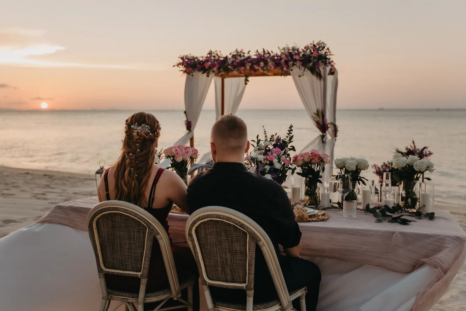 A private candle-lit Romantic Beach Dinner for two at sunset on the sandy beach at Cape Beach Villa, Koh Samui